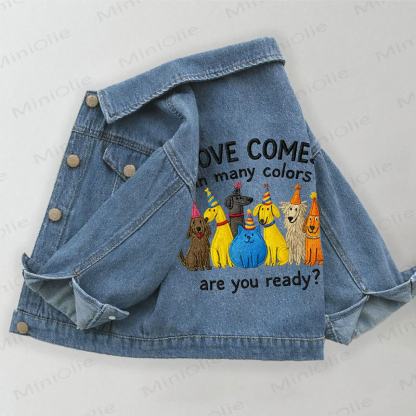 LOVE COMES IN MANY COLORS ARE YOU READY? Toddler Kid Dog Print Denim Jacket - Blue - 10-11T - image 1