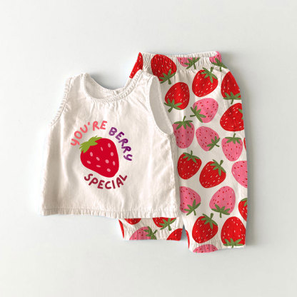 YOU'RE BERRY SPECIAL Baby Strawberry Print 2-piece Sleeveless Set - White - 3-4T - image 1