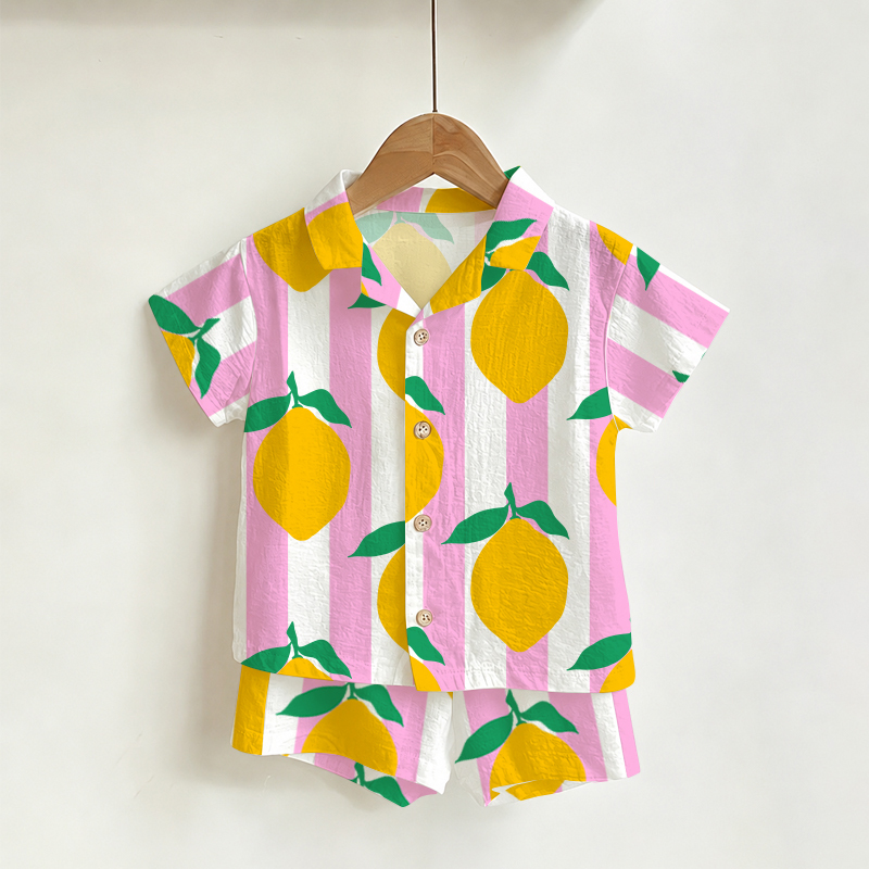 Baby Toddler Pink Lemon Striped Shirt and Shorts 2-piece Set - Pink - 3-5T - image 1