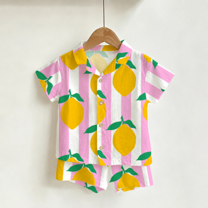 Baby Toddler Pink Lemon Striped Shirt and Shorts 2-piece Set - Pink - 3-5T - image 1
