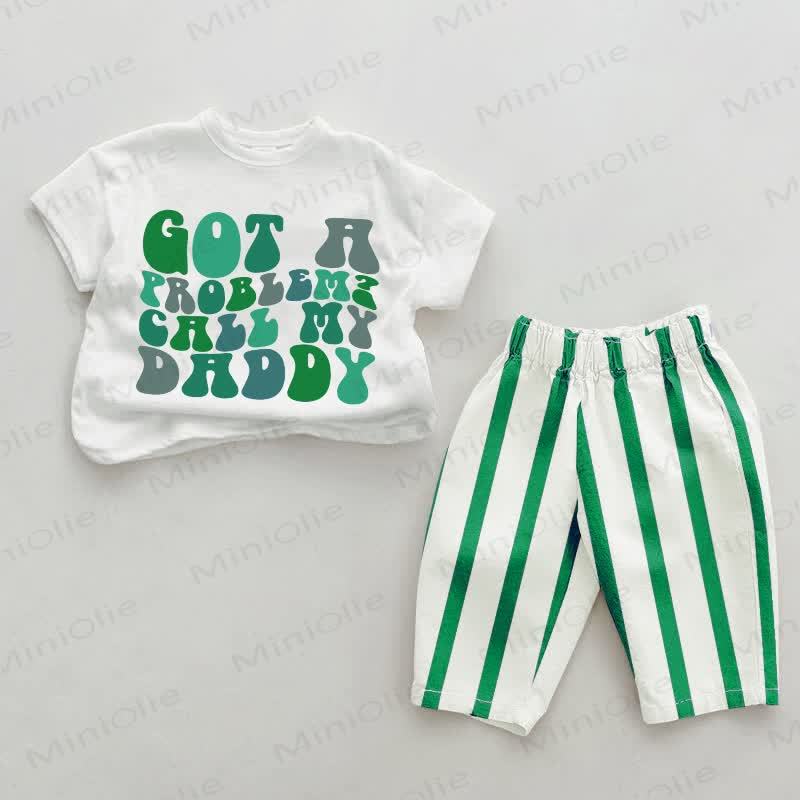 GOT A PROBLEM? CALL MY DADDY Baby Green Vertical Striped 2-piece Set - White&Green - 2-3T - image 1