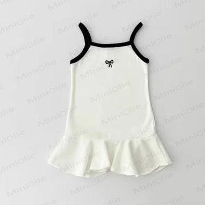 Toddler Girl Bow Suspenders Comfy Dress - White - 10Y - image 4