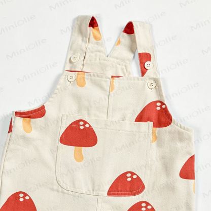Baby Toddler Red Mushroom White Overalls  - image 4