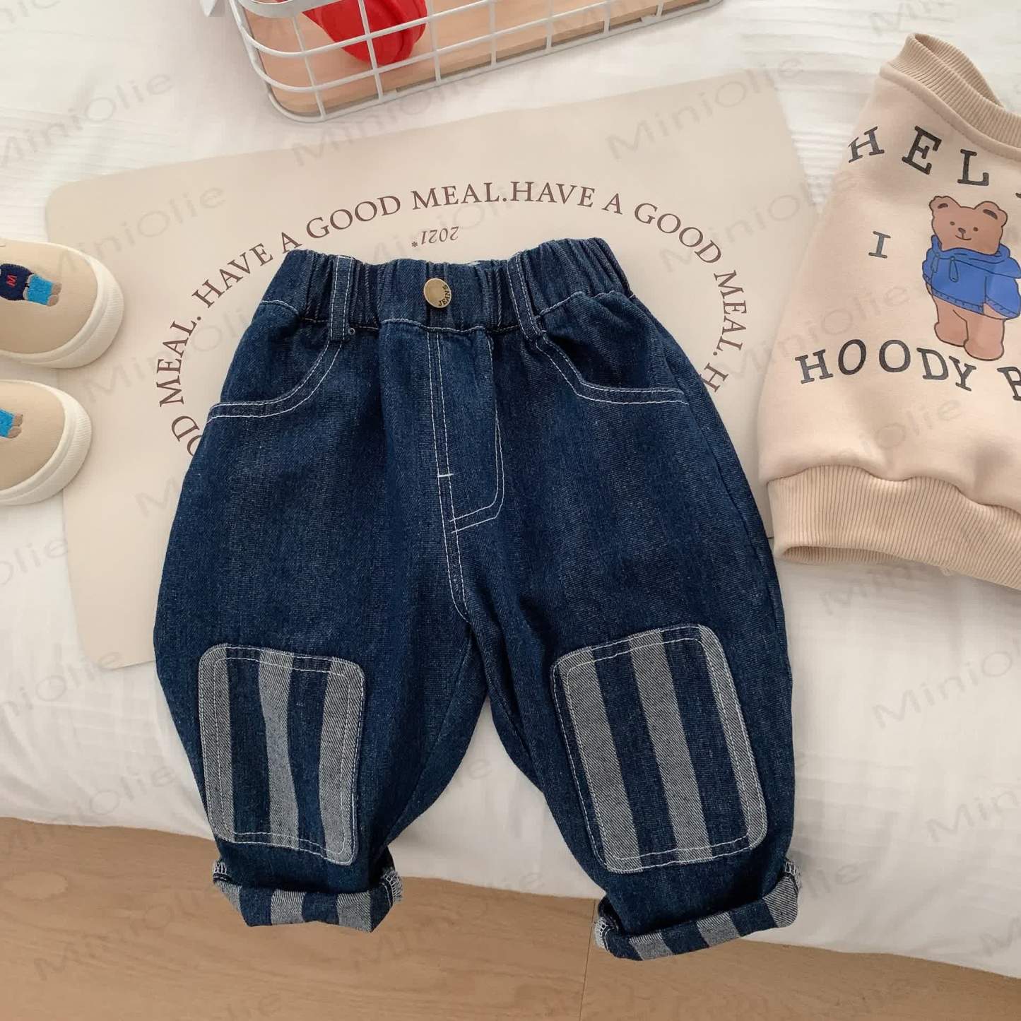 Toddler Boy Patch Striped Casual Denim Pants - Blue - 7-9T - image 4