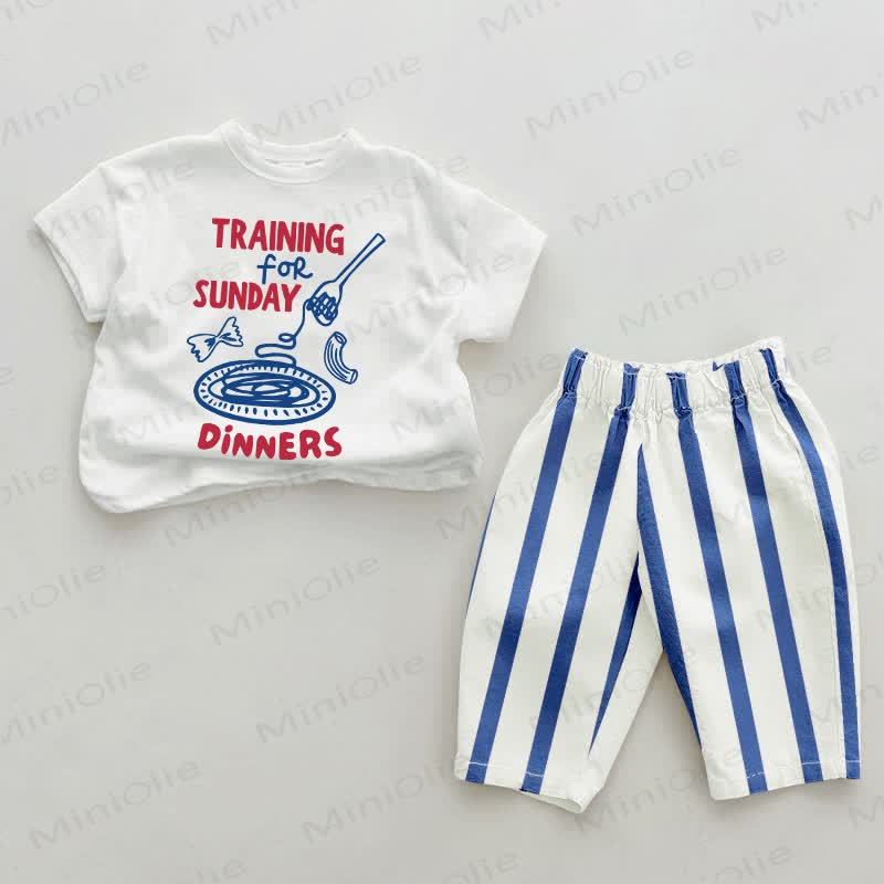 TRAINING FOR SUNDAY DINNERS Baby Blue Vertical Striped 2-piece Set - White&Blue - 2-3T - image 1