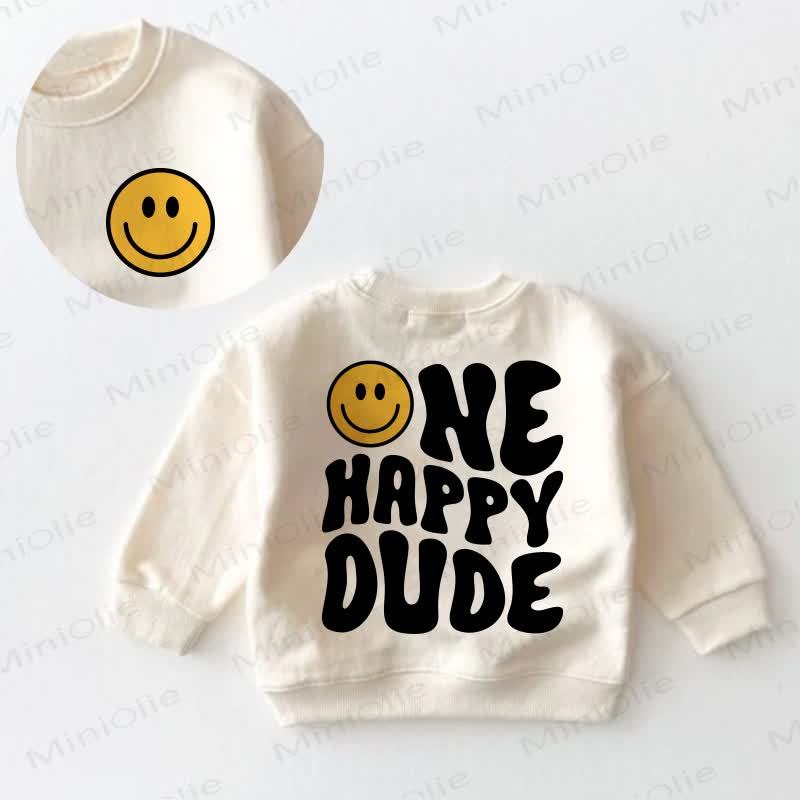 ONE HAPPY DUDE Baby Toddler Smiling Face Sweatshirt - Cream - 3-5T - image 1