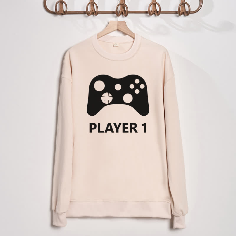 PLAYER 1/PLAYER 2 Gamepad Beige Family Sweatshirt - Beige - Adult Sweatshirt: XL - image 2