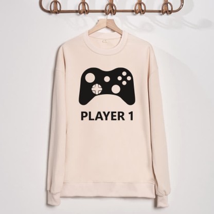 PLAYER 1/PLAYER 2 Gamepad Beige Family Sweatshirt - Beige - Adult Sweatshirt: XL - image 2