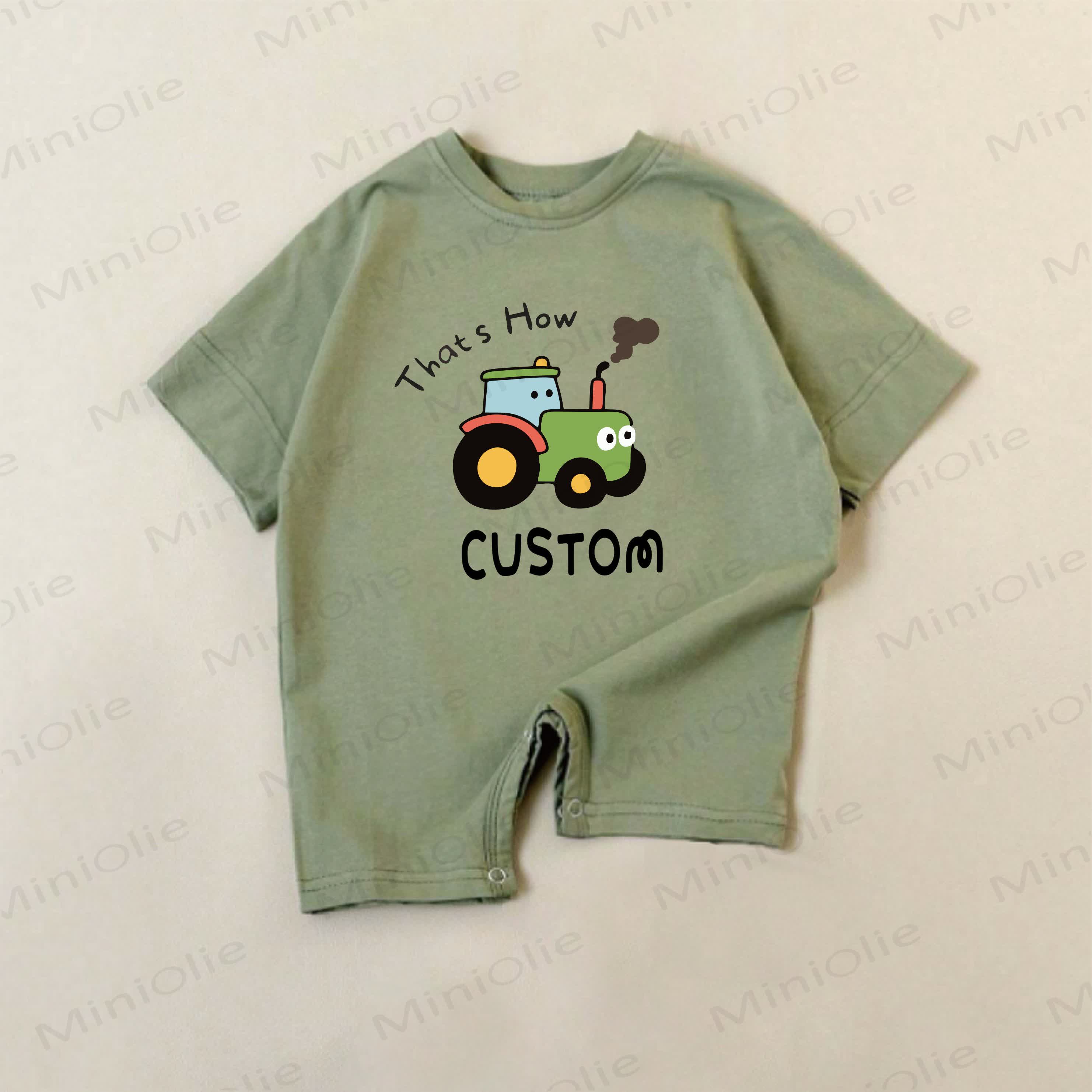 Name Customization Train Print Baby Green Romper - image 1