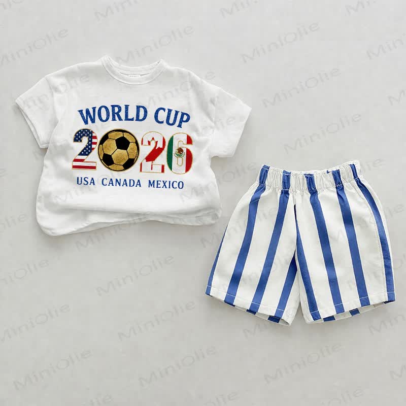 WORLD CUP 2026 USA CANADA MEXICO Baby Blue Vertical Striped 2-piece Shorts Set - White&Blue - 2-3T - image 1
