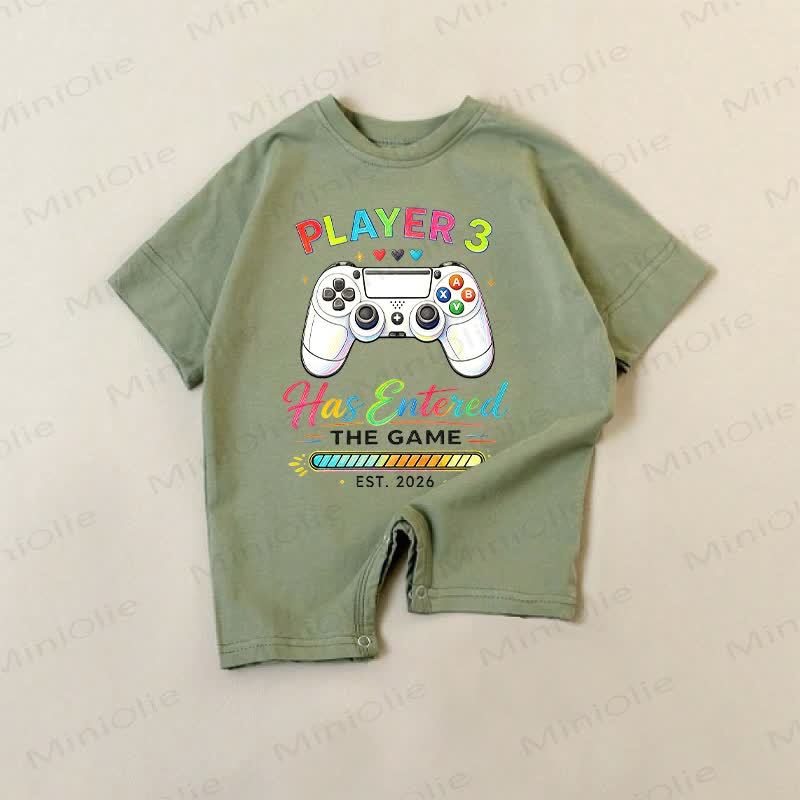 PLAYER 3 HAS ENTERED THE GAME EST.2026 Baby Green Controller Print Romper - Green - 18-24M - image 1