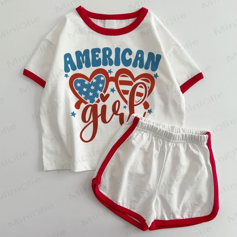 AMERICAN GIRL Baby T-shirt and Shorts 2-Piece Set - White&Red - 3-5T - image 1