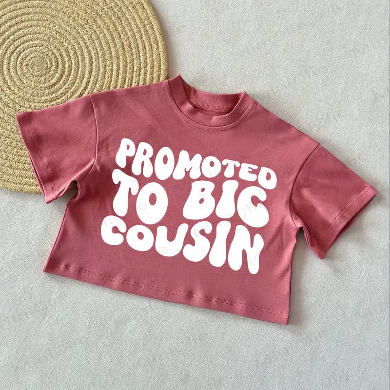 PROMOTED TO BIG COUSIN Baby Summer Casual T-Shirt - Brick Red - 2-3T - image 4