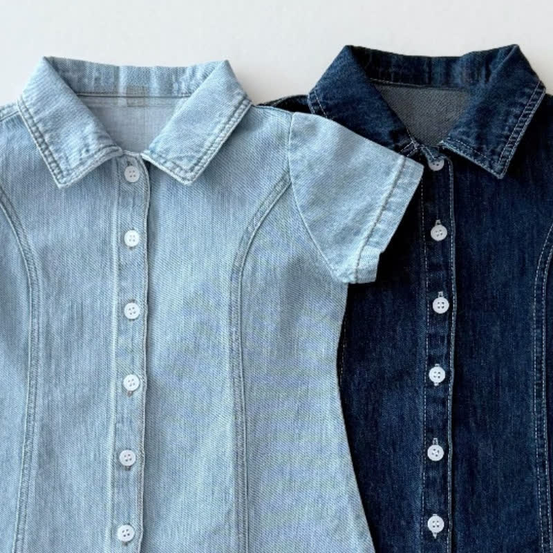 Toddler Denim Button Polo Dress - image 2