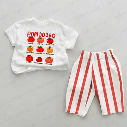 POMODORO Baby Tomato Print Red Striped 2-piece Set - White&Red - 2-3T - image 1