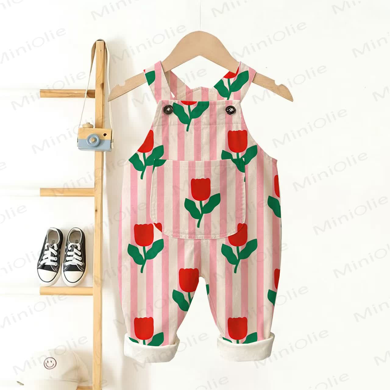 Baby Toddler Rose Print Striped Overalls - Beige - 3-5T - image 1