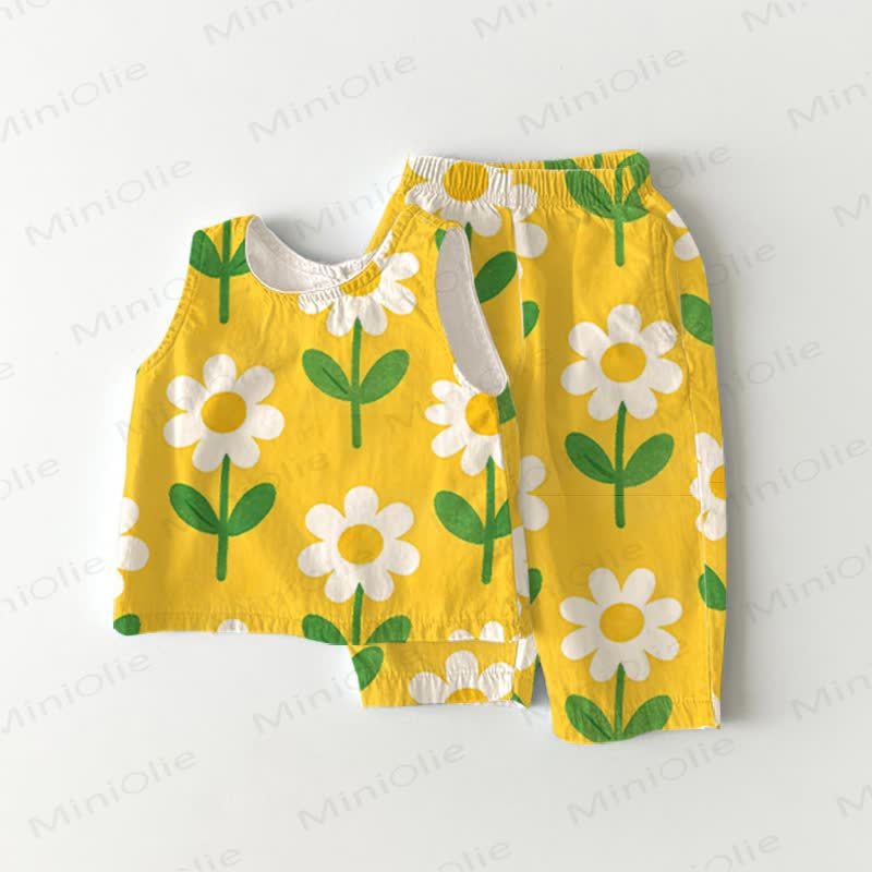 Baby Toddler Yellow Colorful Floral Short-Sleeve Set - Yellow - 3-4T - image 1
