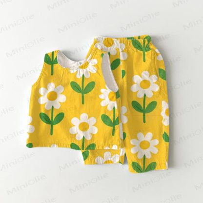 Baby Toddler Yellow Colorful Floral Short-Sleeve Set - Yellow - 3-4T - image 1