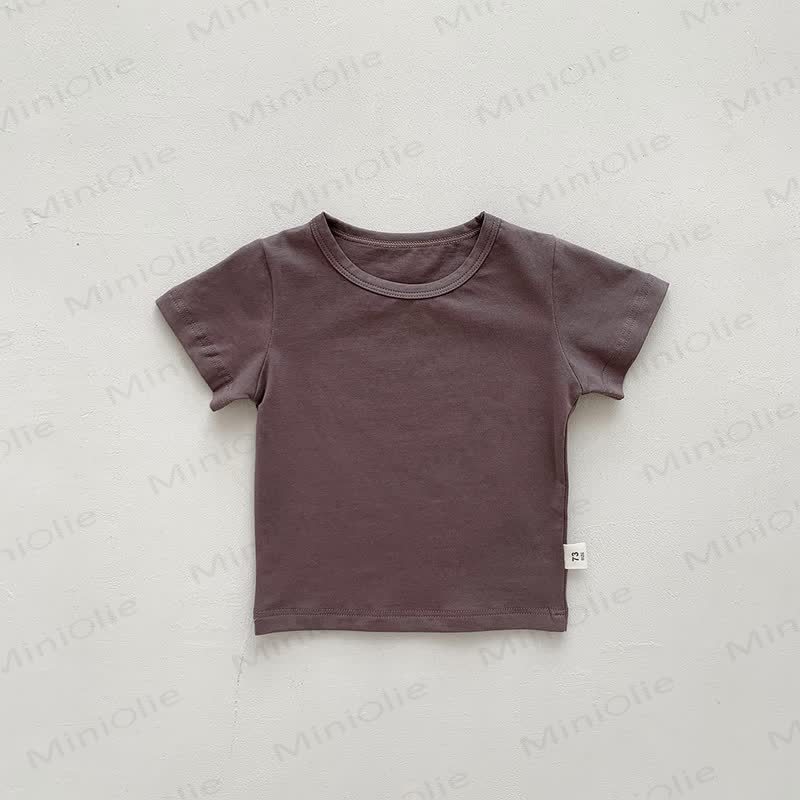 Baby Solid Color Striped Loose T-shirt - Grey Brown - 2-3T - image 17