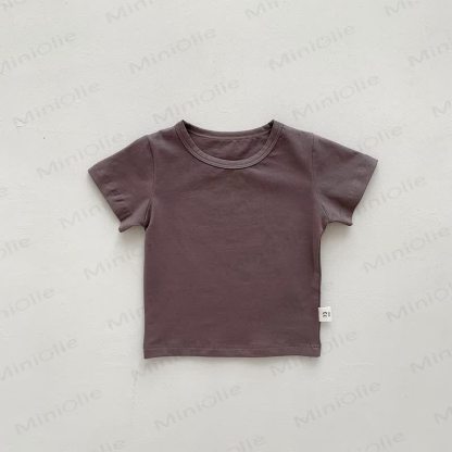 Baby Solid Color Striped Loose T-shirt - Grey Brown - 2-3T - image 17