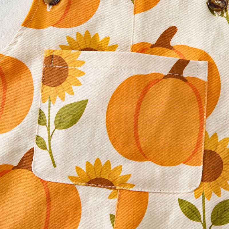 Baby Toddler Pumpkin Sunflower Print Beige Overalls  - image 5