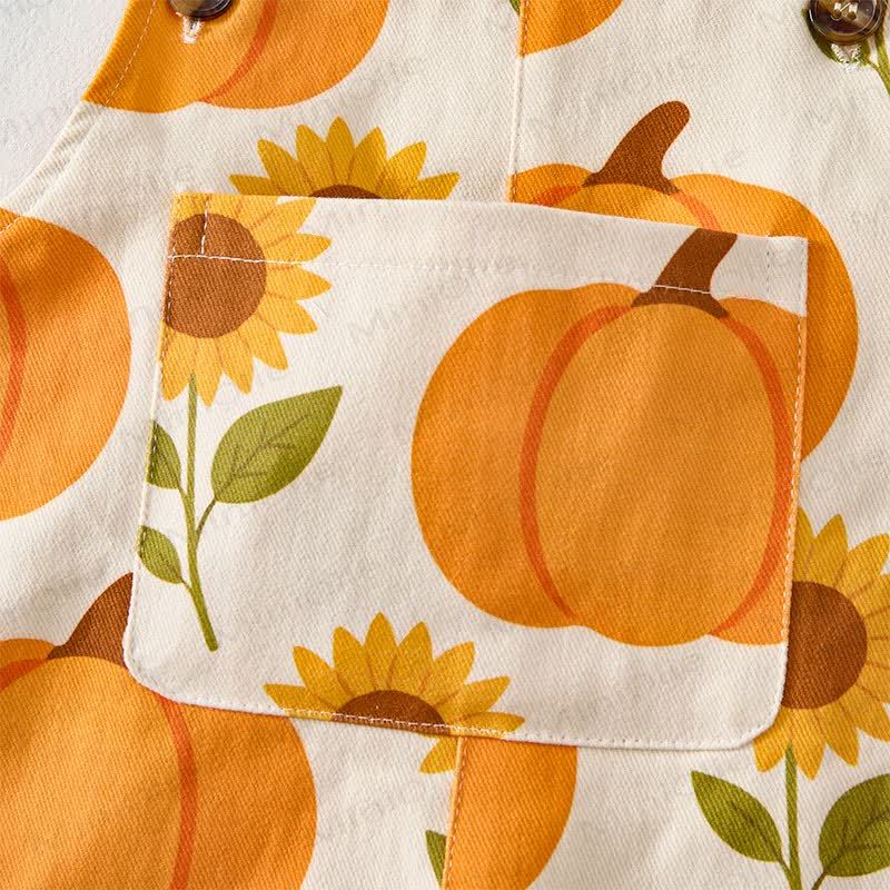 Baby Toddler Pumpkin Sunflower Print Beige Overalls  - image 5