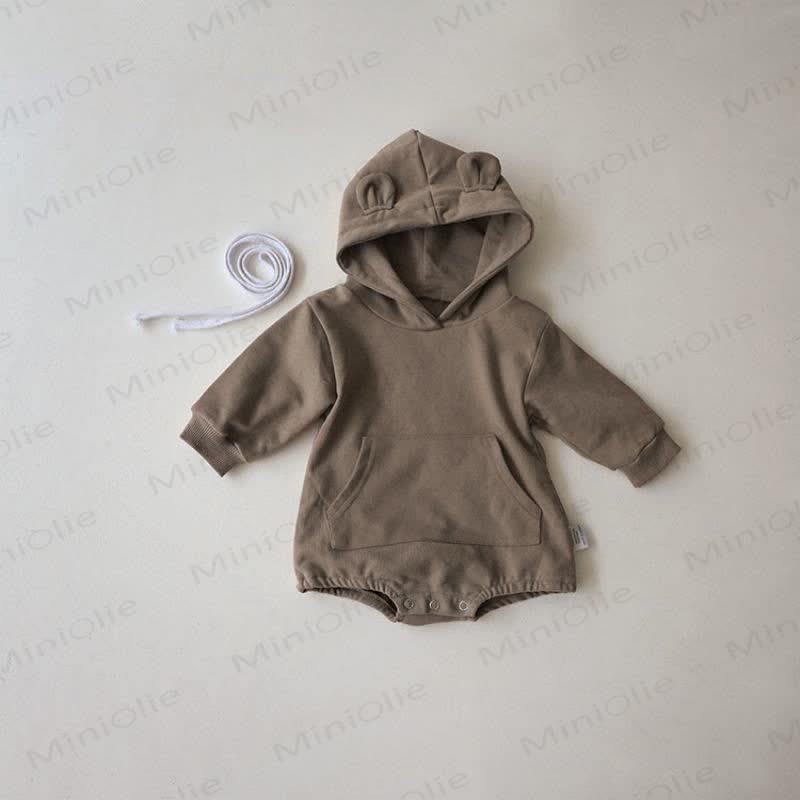 Baby Cute Bear Ears Hooded Bodysuit - Brown - 18-24M - image 4