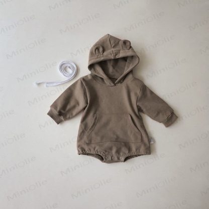 Baby Cute Bear Ears Hooded Bodysuit - Brown - 18-24M - image 4