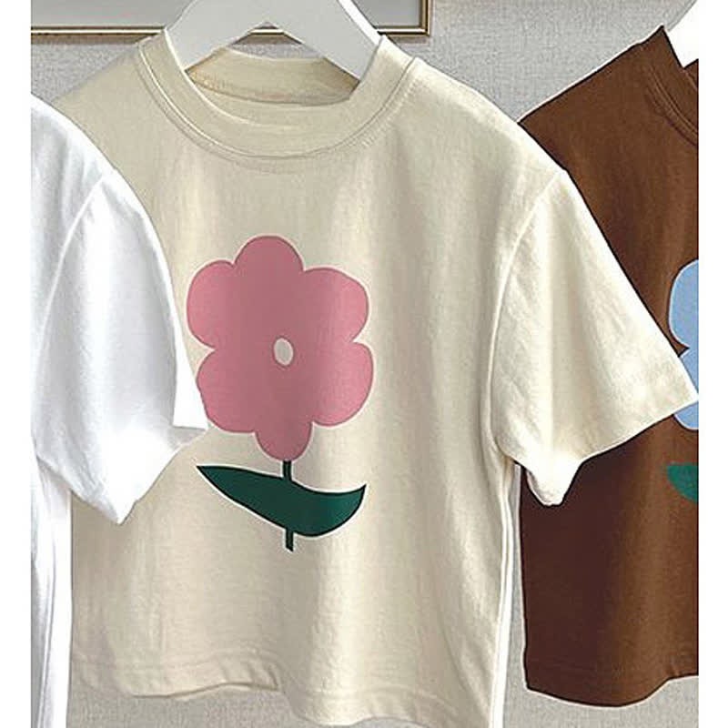 Toddler Floral Print Simple T-Shirt - Beige - 8Y - image 5