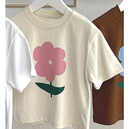 Toddler Floral Print Simple T-Shirt - Beige - 8Y - image 5