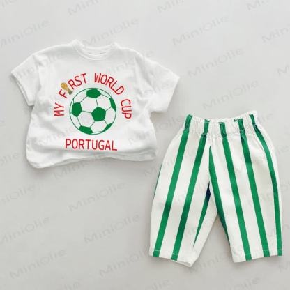MY FIRST WORLD CUP PORTUGAL Baby Green Vertical Striped 2-piece Set - White&Green - 2-3T - image 1