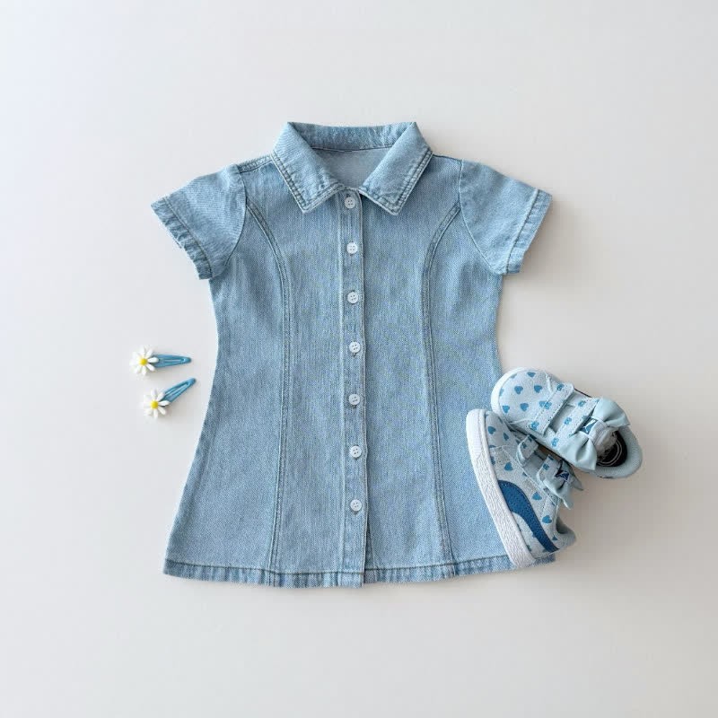 Toddler Denim Button Polo Dress - Light Blue - 5-6T - image 3
