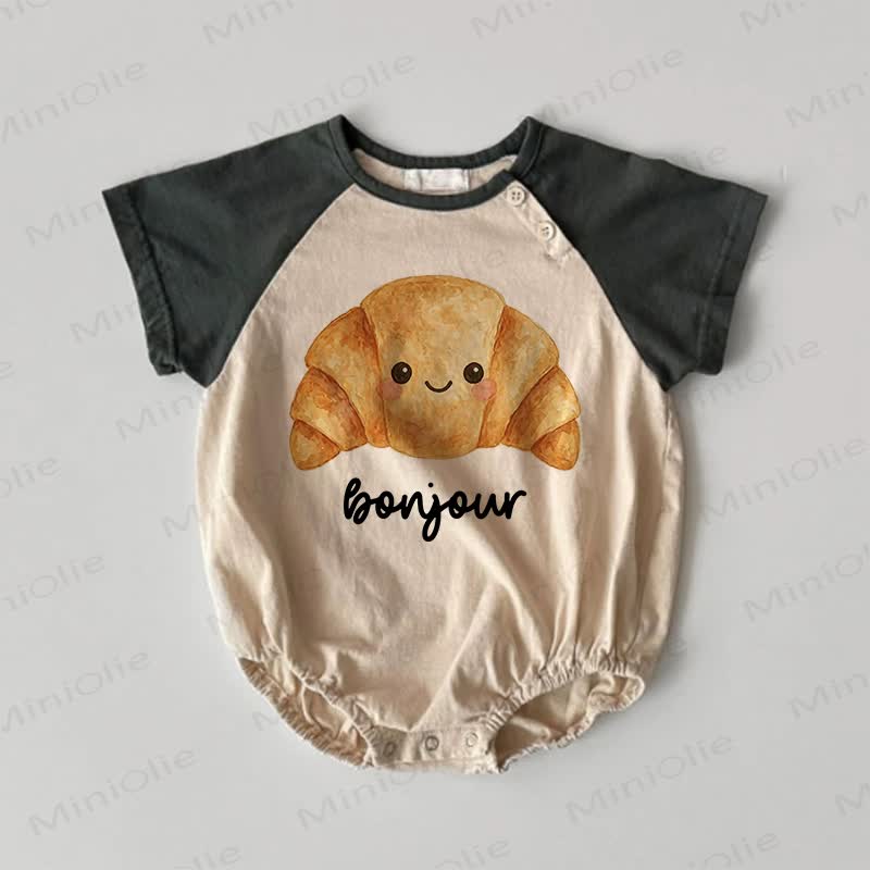 BONJOUR Baby Croissant Contrast Sleeves Bodysuit - Khaki - 18-24M - image 1