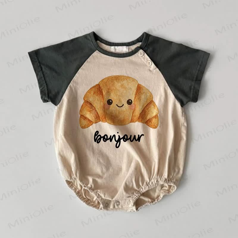 BONJOUR Baby Croissant Contrast Sleeves Bodysuit - Khaki - 18-24M - image 1
