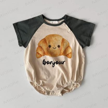 BONJOUR Baby Croissant Contrast Sleeves Bodysuit - Khaki - 18-24M - image 1