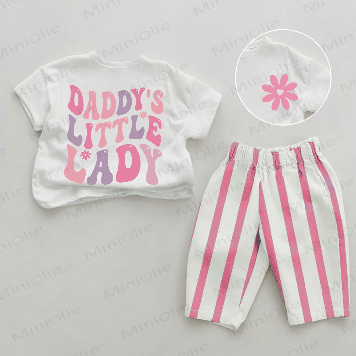 DADDY'S LITTLE LADY Baby Girls Slogan Pink Vertical Striped 2-piece Set - White&Pink - 2-3T - image 1