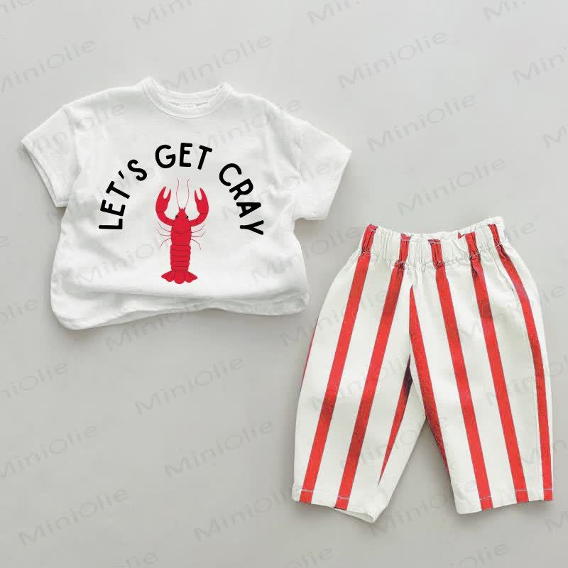 LET'S GET CRAY Baby Girls Lobster Print Red Striped 2-piece Set - White&Red - 2-3T - image 1