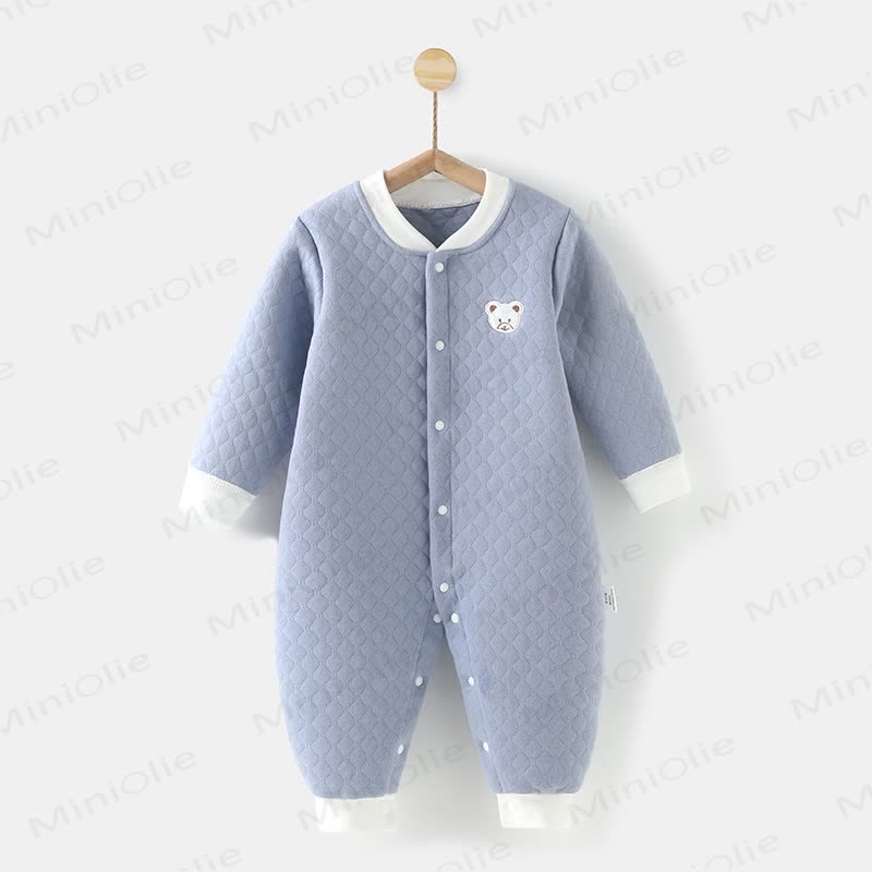 Baby Bear Quilted Contrast Color Romper - Grey Blue - 18-24M - image 3