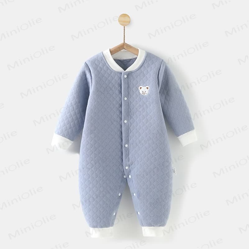 Baby Bear Quilted Contrast Color Romper - Grey Blue - 18-24M - image 3