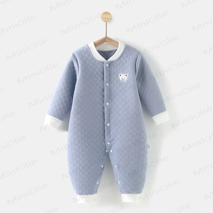 Baby Bear Quilted Contrast Color Romper - Grey Blue - 18-24M - image 3