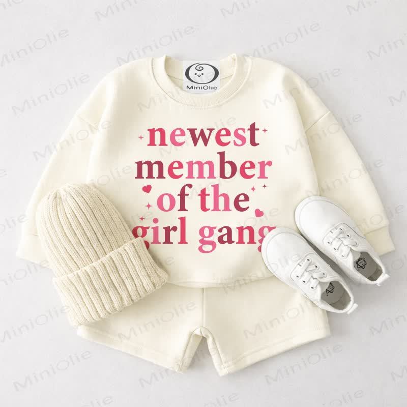 NEWEST MEMBER OF THE GIRL GANG Baby Cream White Sweatshirt and Shorts 2-piece Set - Cream White - 3-4T - image 1