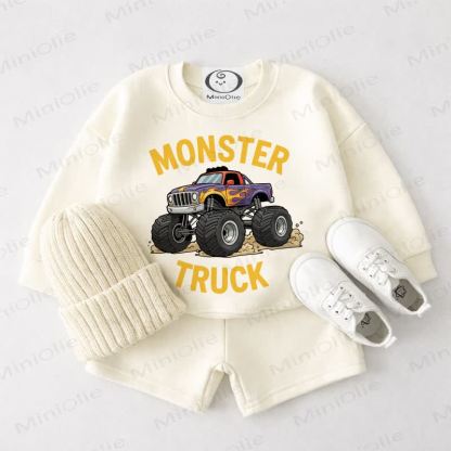 MONSTER TRUCK Baby Cream White Sweatshirt and Shorts 2-piece Set - Cream White - 3-4T - image 1