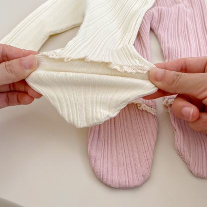 Baby Toddler Girl Solid Color Lace Ribbed Leggings - image 12