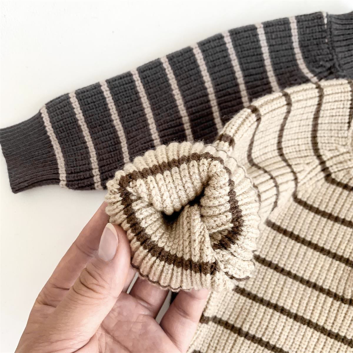 Baby Button Broad-striped Knitted Sweater Overalls