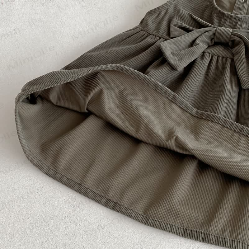 Toddler Girl Cord Bow Green Sleeveless Dress/Beige Baby Collar Top - image 14