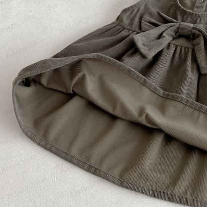 Toddler Girl Cord Bow Green Sleeveless Dress/Beige Baby Collar Top - image 14