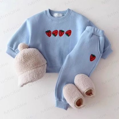 Baby Toddler Strawberry Embroidered Sweatshirt 2-piece Set  - Blue - 5-7T - image 3