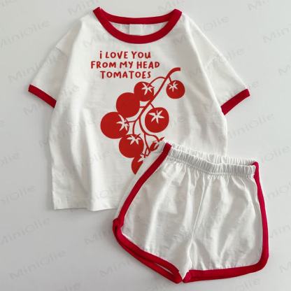 I LOVE YOU FROM MY HEAD TOMATOES Baby T-shirt and Shorts 2-Piece Set - White&Red - 3-5T - image 1