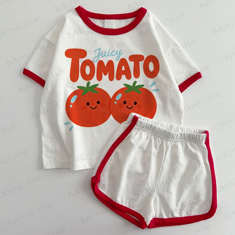 JUICY TOMATO Baby Toddler T-shirt and Shorts 2-Piece Set - White&Red - 3-5T - image 1