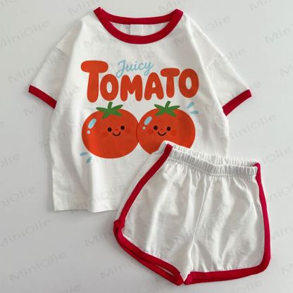 JUICY TOMATO Baby Toddler T-shirt and Shorts 2-Piece Set - White&Red - 3-5T - image 1